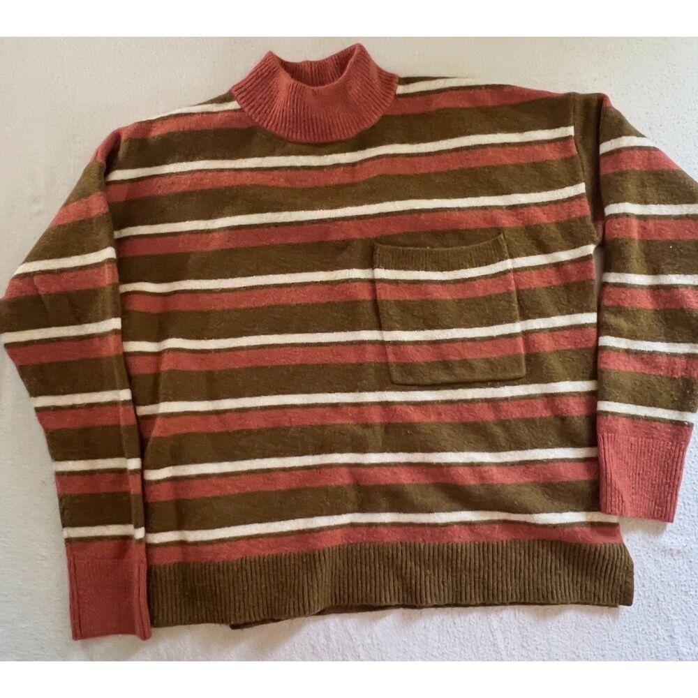 Madewell Redmond Wool Blend Mock Long Sleeve Striped Pocket Sweater XS